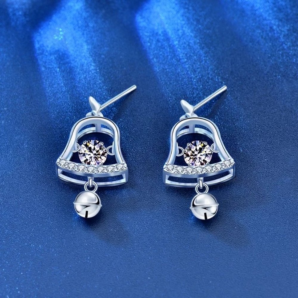 Certified 1ct. t.w. Diamond Bell Earrings 18k White Gold over Italian Silver - Picture 3 of 16